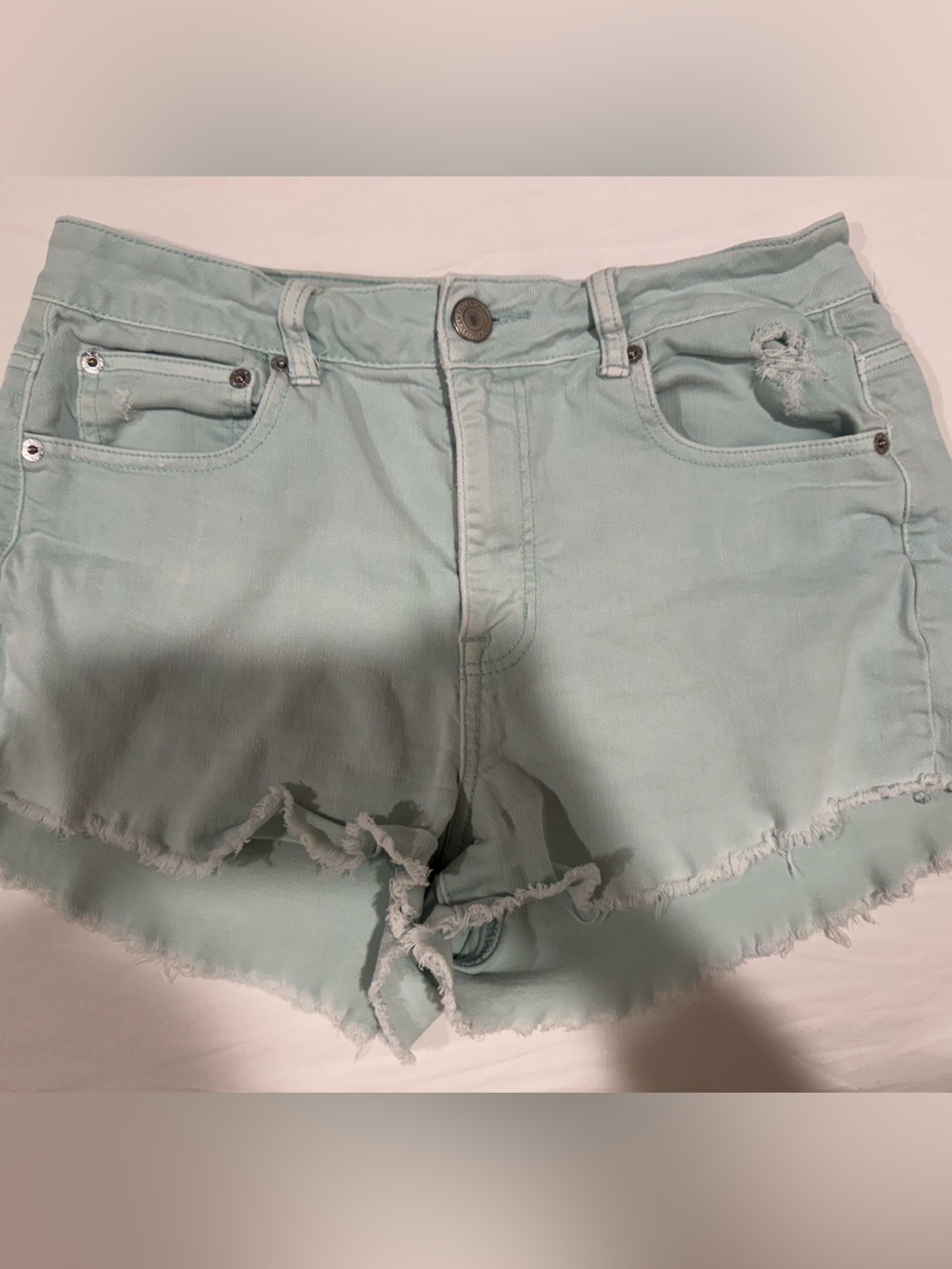 American Eagle Outfitters Mint Green Frayed Hem Denim Shorts - SIZE 28